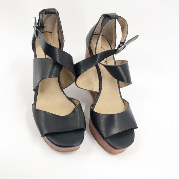 Lucky Brand Lyndell Black Leather Wedges SIZE 8 - Picture 3 of 12